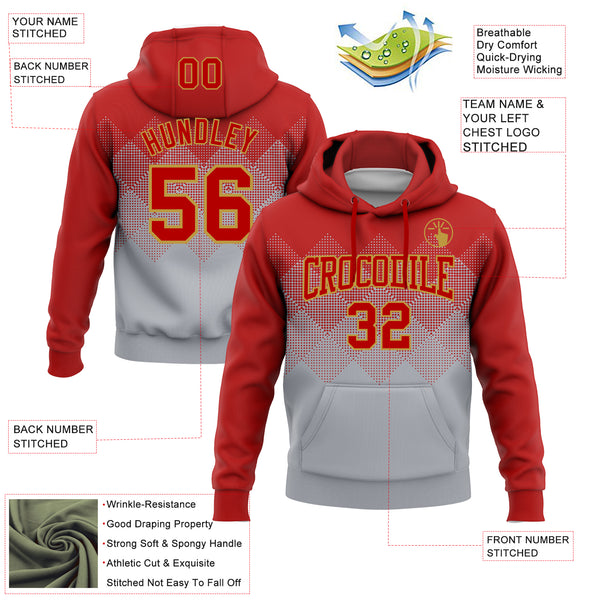 Custom Stitched Red Gray-Old Gold 3D Pattern Design Gradient Square Shape Sports Pullover Sweatshirt Hoodie