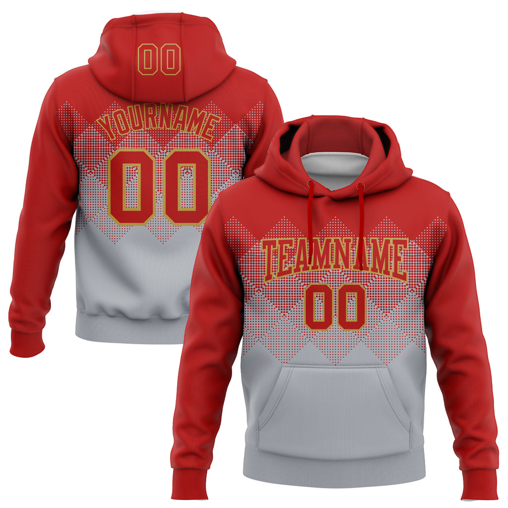 Custom Stitched Red Gray-Old Gold 3D Pattern Design Gradient Square Shape Sports Pullover Sweatshirt Hoodie