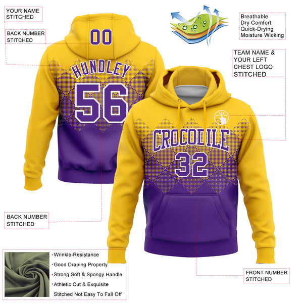 Custom Stitched Yellow Purple-White 3D Pattern Design Gradient Square Shape Sports Pullover Sweatshirt Hoodie