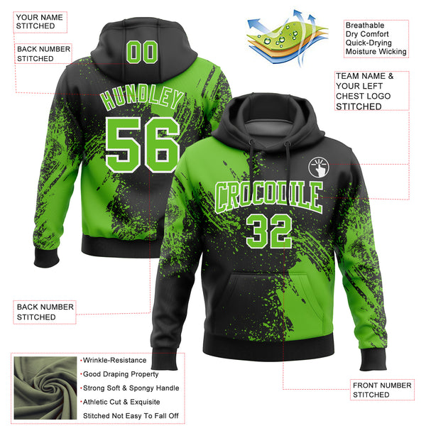 Custom Stitched Black Aurora Green-White 3D Pattern Design Abstract Brush Stroke Sports Pullover Sweatshirt Hoodie