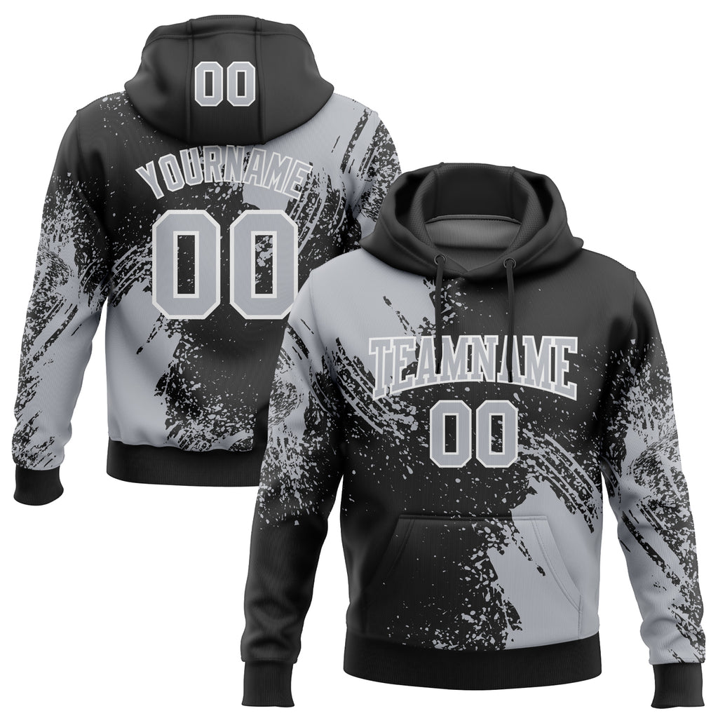 Custom Stitched Black Gray-White 3D Pattern Design Abstract Brush Stroke Sports Pullover Sweatshirt Hoodie