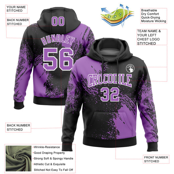 Custom Stitched Black Medium Purple-White 3D Pattern Design Abstract Brush Stroke Sports Pullover Sweatshirt Hoodie