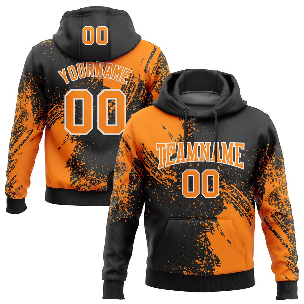 Custom Stitched Black Bay Orange-White 3D Pattern Design Abstract Brush Stroke Sports Pullover Sweatshirt Hoodie