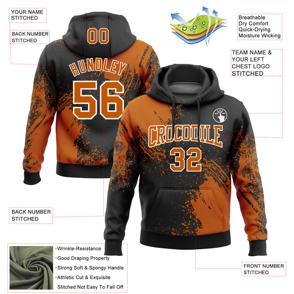 Custom Stitched Black Texas Orange-White 3D Pattern Design Abstract Brush Stroke Sports Pullover Sweatshirt Hoodie