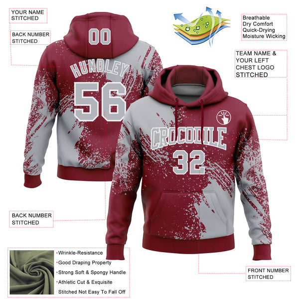 Custom Stitched Crimson Gray-White 3D Pattern Design Abstract Brush Stroke Sports Pullover Sweatshirt Hoodie