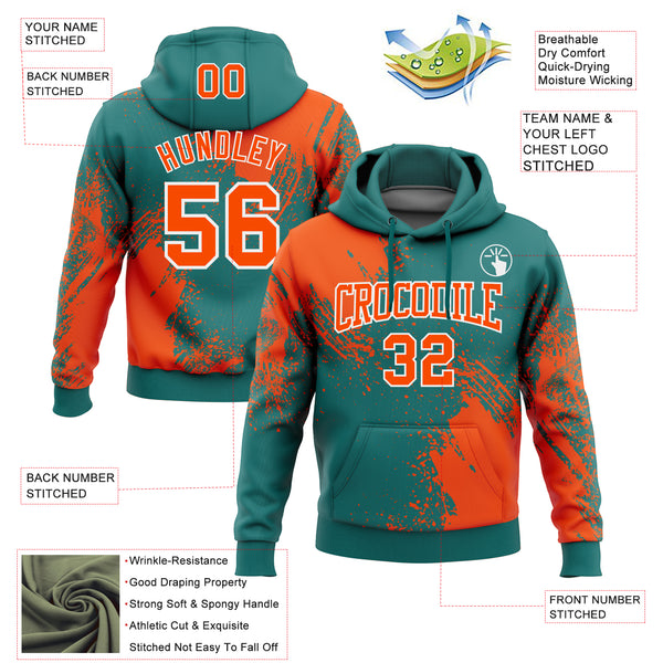 Custom Stitched Teal Orange-White 3D Pattern Design Abstract Brush Stroke Sports Pullover Sweatshirt Hoodie