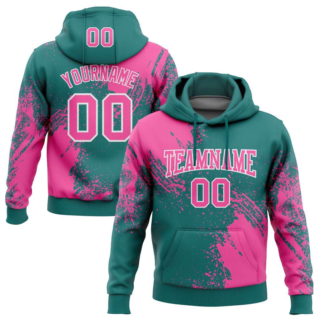 Custom Stitched Teal Pink-White 3D Pattern Design Abstract Brush Stroke Sports Pullover Sweatshirt Hoodie