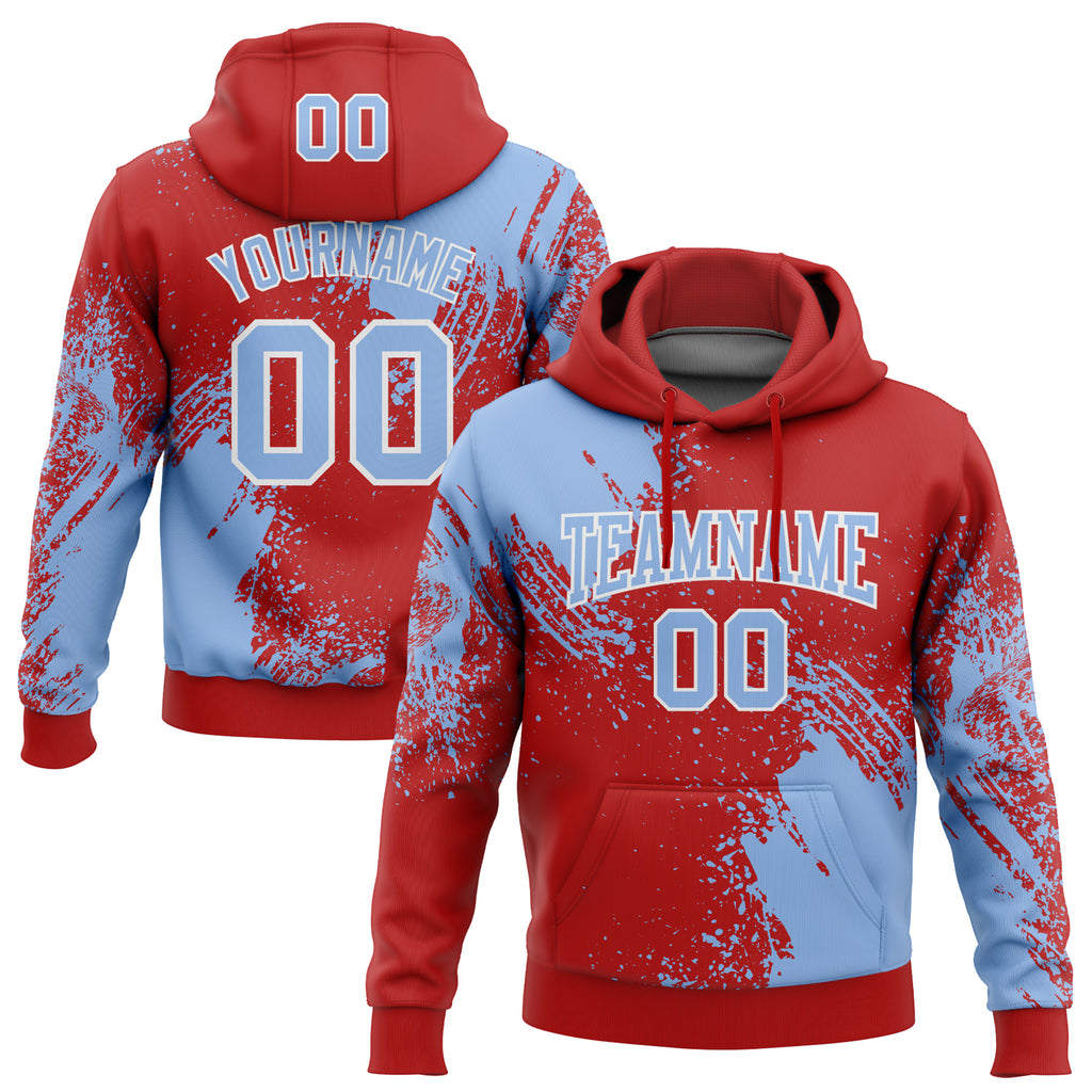 Custom Stitched Red Light Blue-White 3D Pattern Design Abstract Brush Stroke Sports Pullover Sweatshirt Hoodie