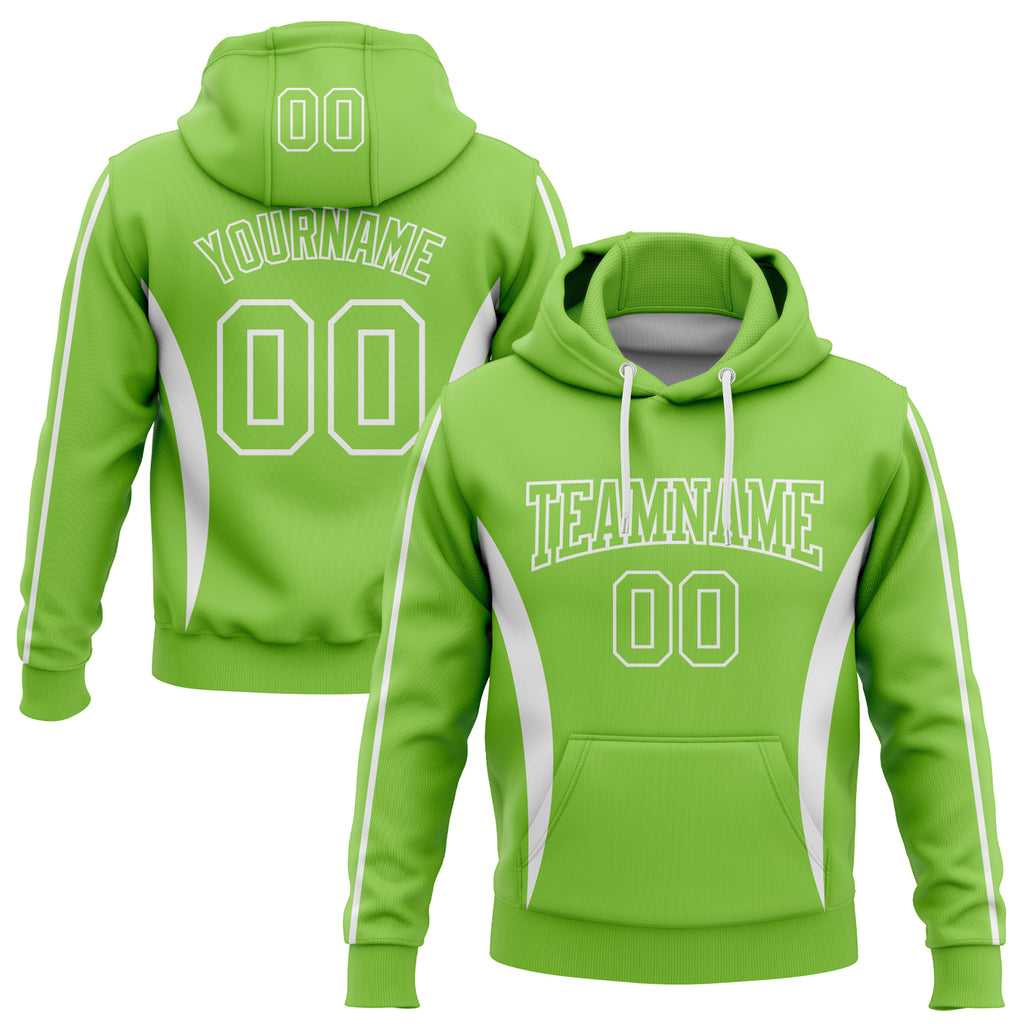 Custom Stitched Neon Green White 3D Pattern Design Color Blocking Stripe Sports Pullover Sweatshirt Hoodie