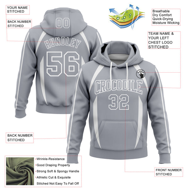 Custom Stitched Gray White 3D Pattern Design Contrast Color Stripe Sports Pullover Sweatshirt Hoodie