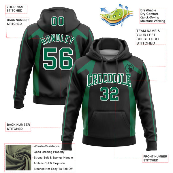 Custom Stitched Black Kelly Green-White 3D Pattern Design Segmentation Patchwork Stripe Sports Pullover Sweatshirt Hoodie