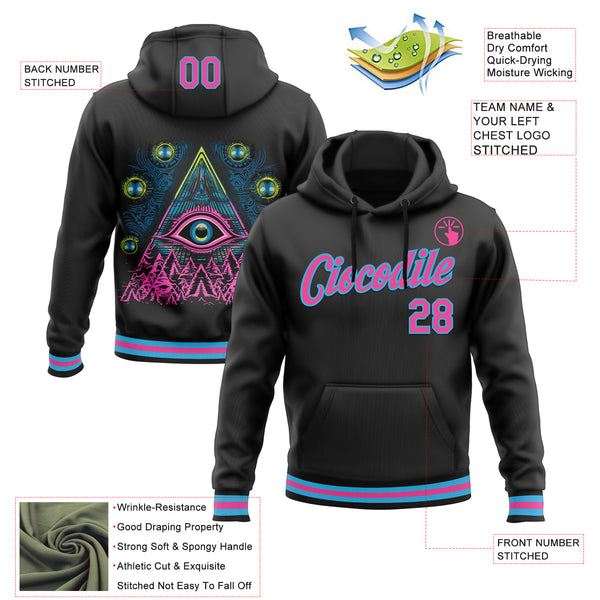 Custom Stitched Black Pink-Sky Blue 3D Pattern Design Evil Eyes Sports Pullover Sweatshirt Hoodie