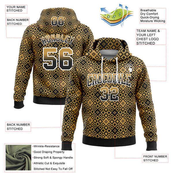 Custom Stitched Old Gold Black-White Fade 3D Pattern Design Geometric Square Shapes Sports Pullover Sweatshirt Hoodie