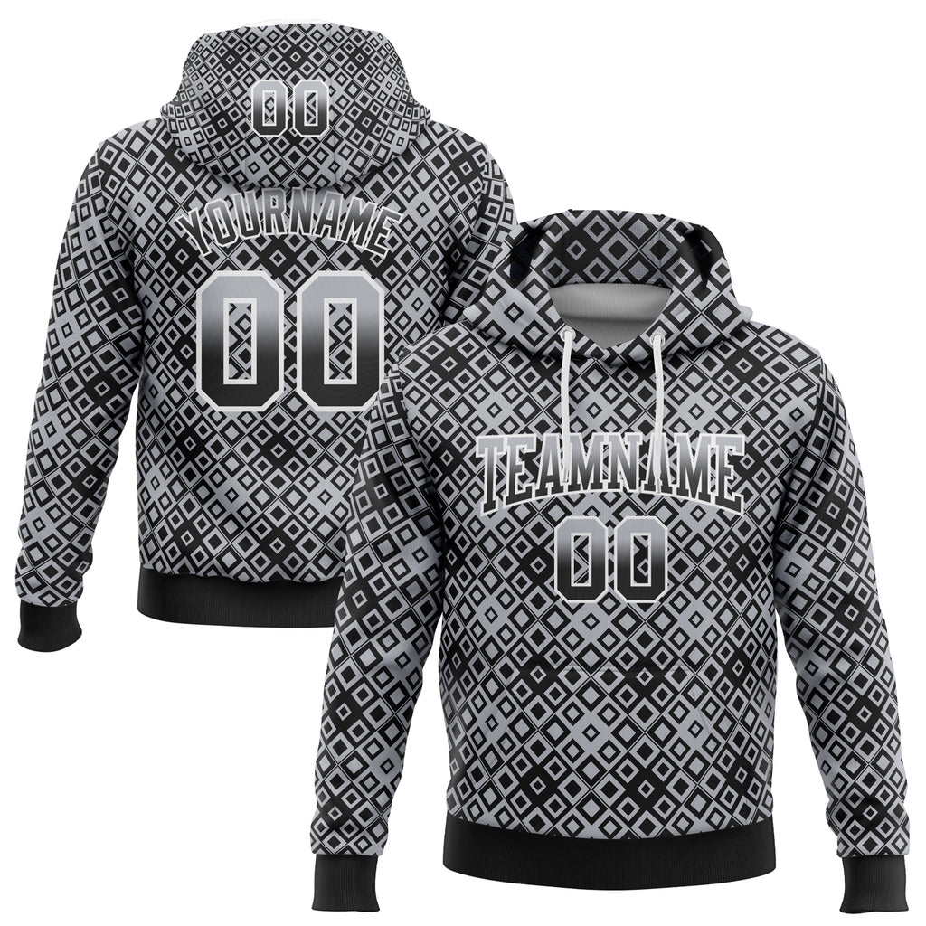 Custom Stitched Gray Black-White Fade 3D Pattern Design Geometric Square Shapes Sports Pullover Sweatshirt Hoodie