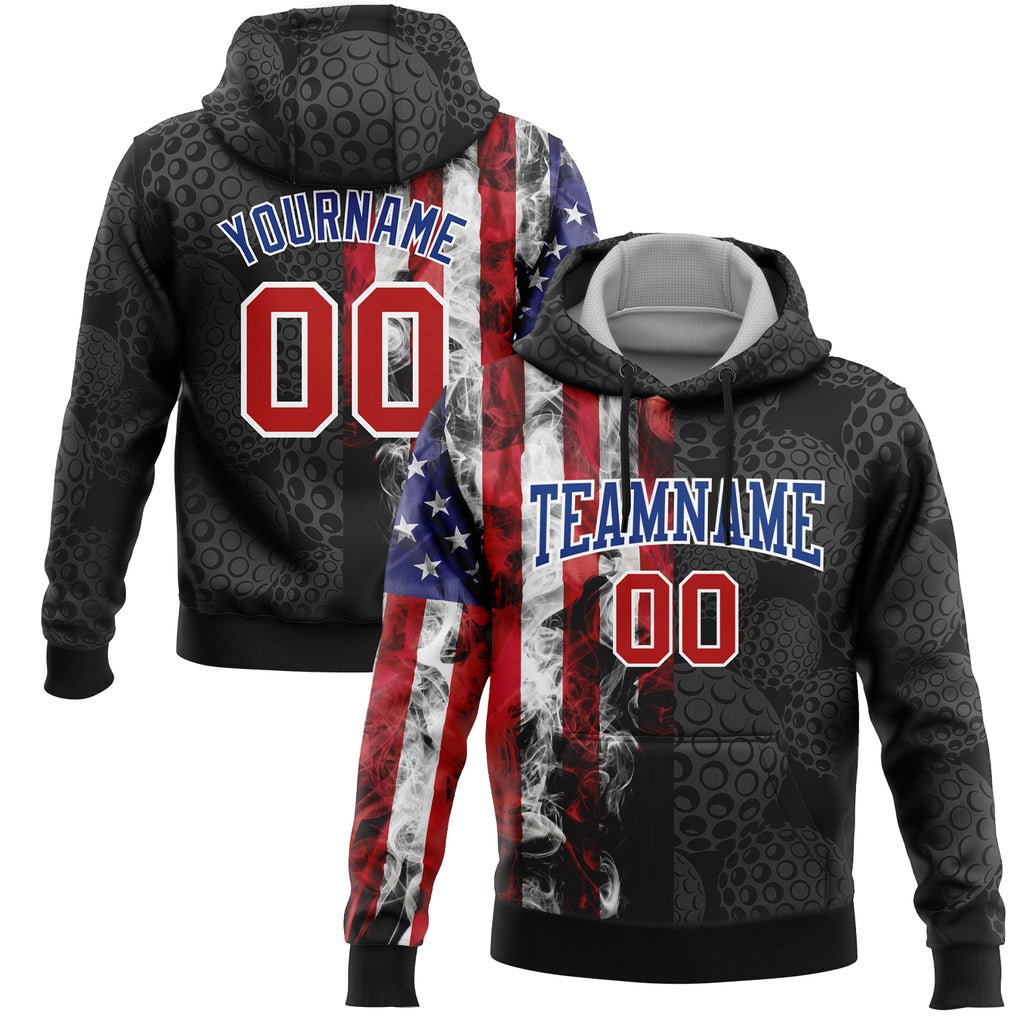 Custom Stitched Black Red-Royal 3D Golf Ball American Flag Sports Pullover Sweatshirt Hoodie