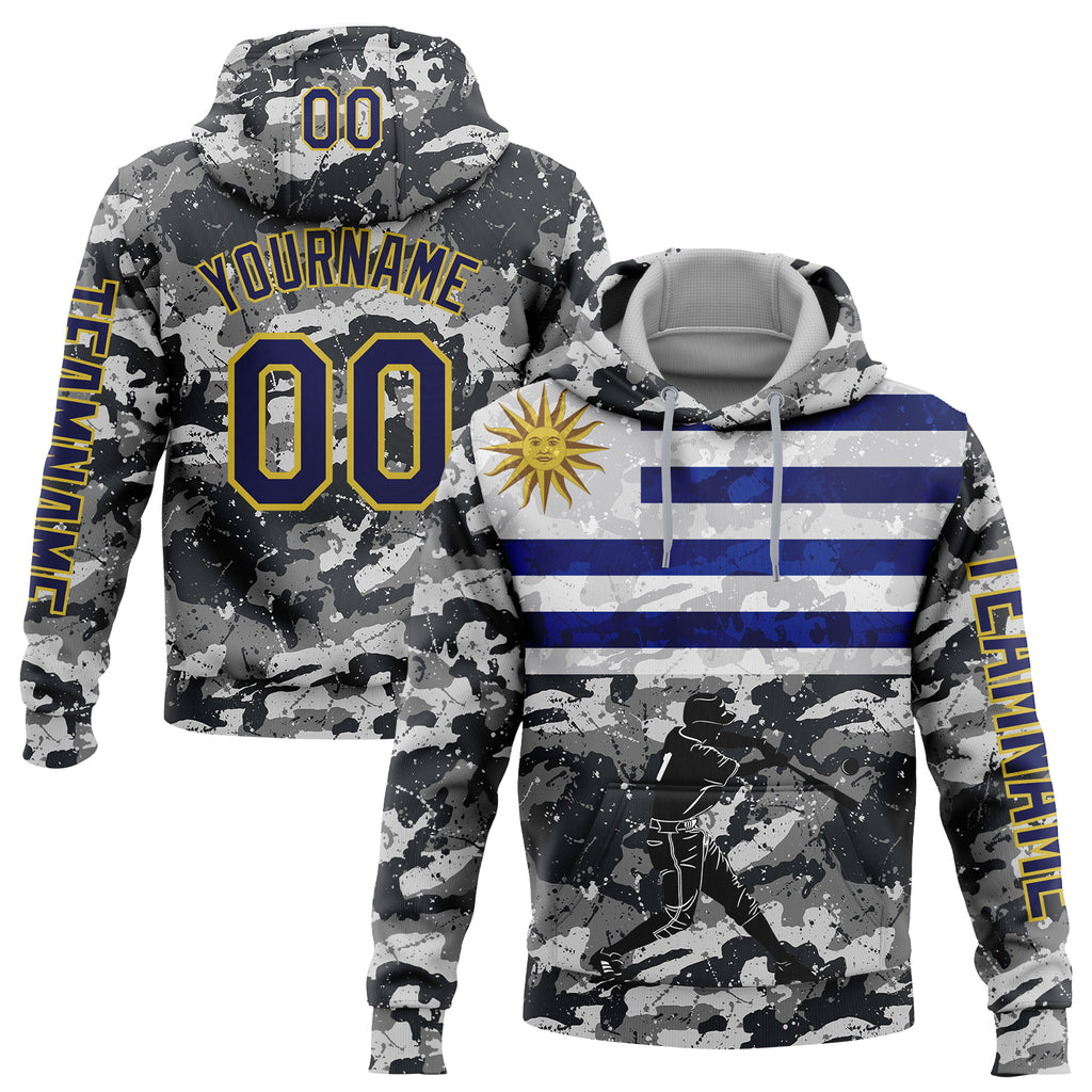 Custom Stitched Camo Navy-Yellow 3D Uruguay Uruguayan Flag Sports Pullover Sweatshirt Salute To Service Hoodie