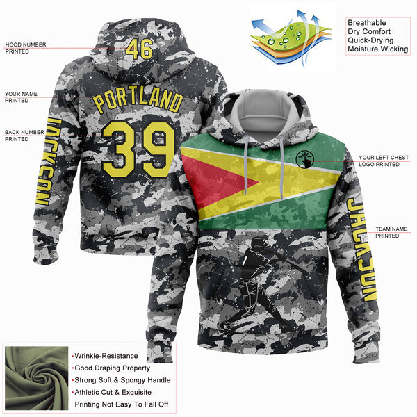 Custom Stitched Camo Light Yellow-Black 3D Guyana Flag Sports Pullover Sweatshirt Salute To Service Hoodie