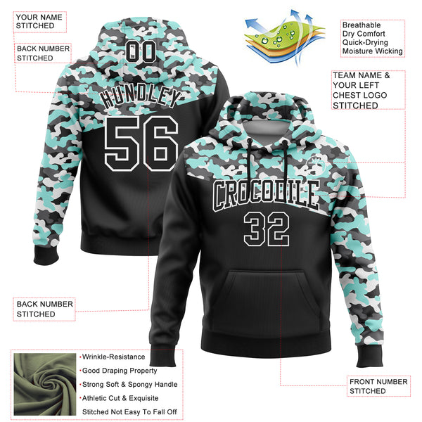 Custom Stitched Camo Black Ice Blue-Steel Gray 3D Sports Pullover Sweatshirt Salute To Service Hoodie