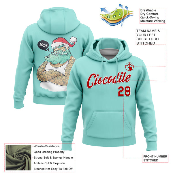 Custom Stitched Ice Blue Red-White Funny Christmas 3D Sports Pullover Sweatshirt Hoodie