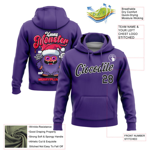 Custom Stitched Purple Black-White Funny Christmas 3D Sports Pullover Sweatshirt Hoodie