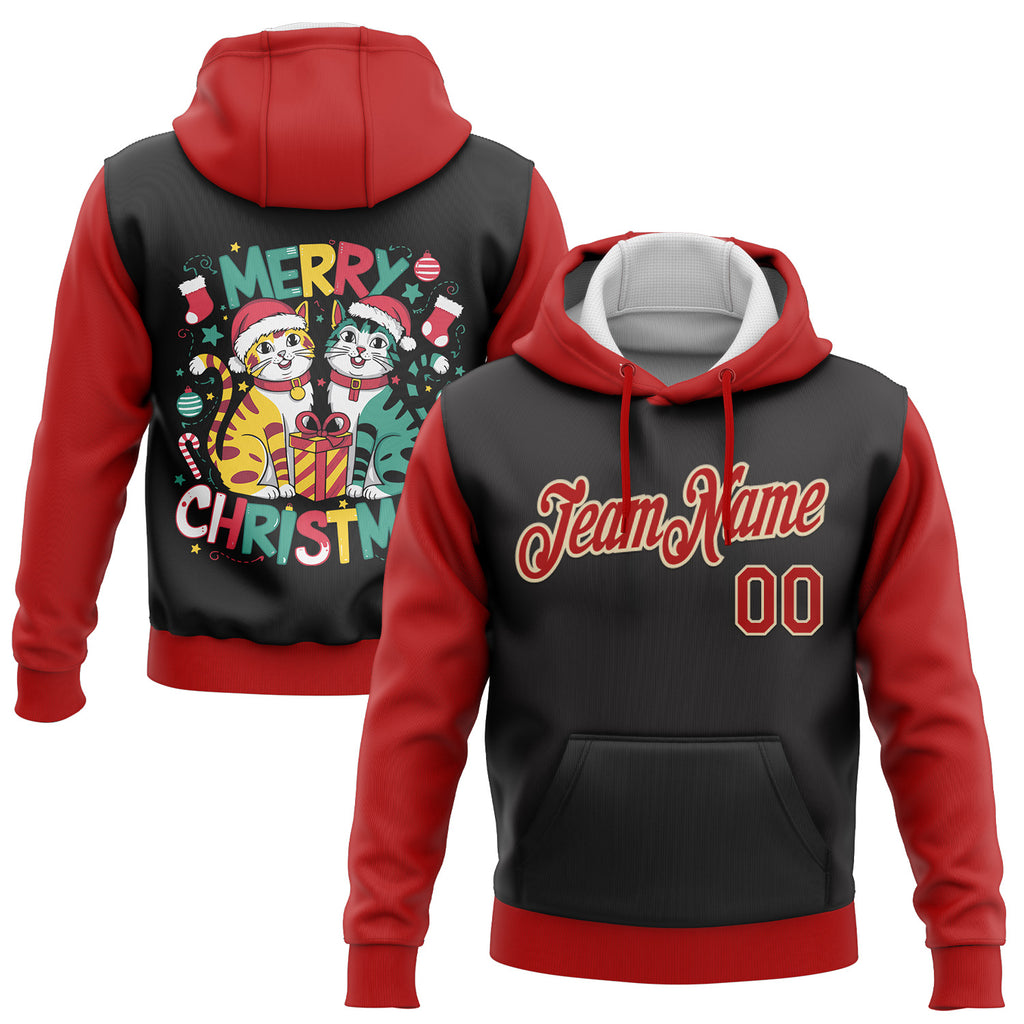 Custom Stitched Black Red-Cream Funny Christmas 3D Sports Pullover Sweatshirt Hoodie