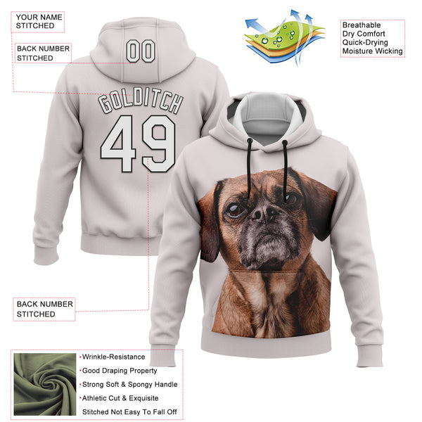 Custom Stitched Gray Black 3D Pattern Design Puggle Sports Pullover Sweatshirt Hoodie