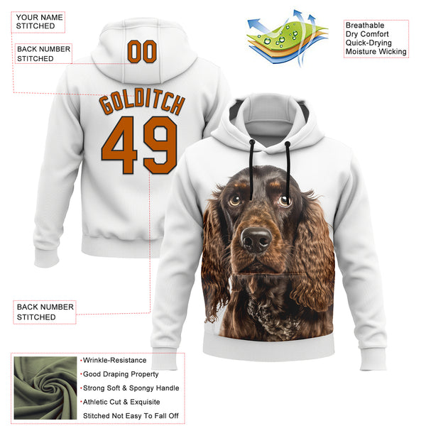 Custom Stitched White Texas Orange-Black 3D Pattern Design American Spaniel Dog Sports Pullover Sweatshirt Hoodie