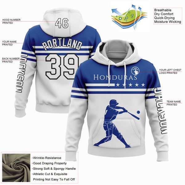 Custom Stitched White Royal-Black 3D Honduras Honduran Flag Sports Pullover Sweatshirt Hoodie