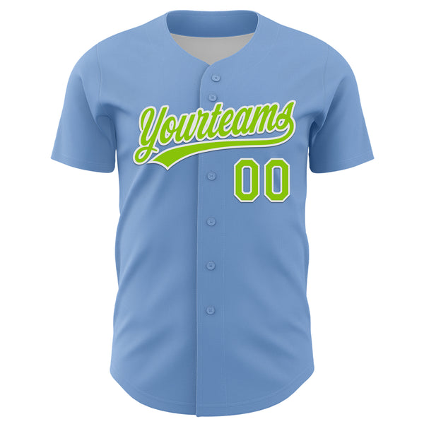 Custom Light Blue Neon Green-White 3D Funny Christmas Authentic Baseball Jersey