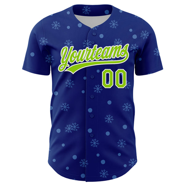 Custom Royal Neon Green-White 3D Funny Christmas Authentic Baseball Jersey