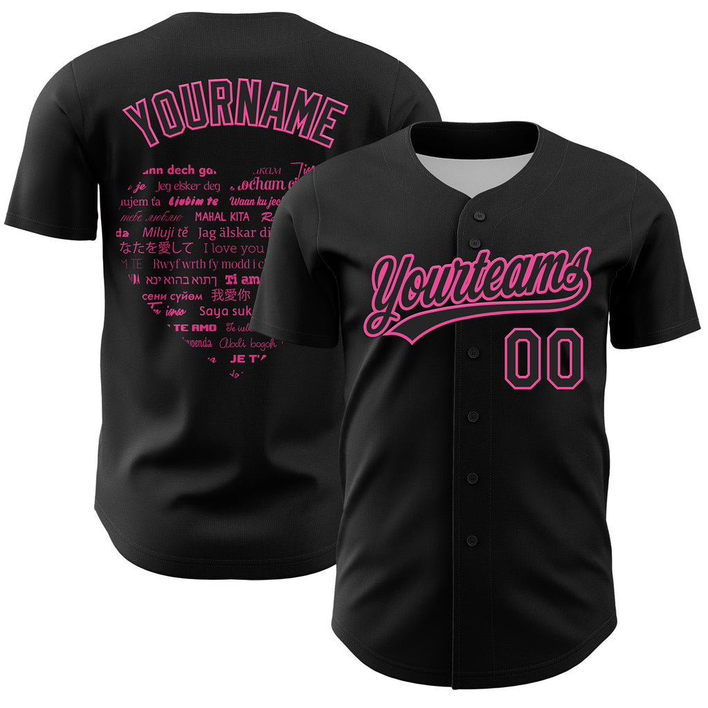 Custom Black Pink 3D Love Heart Valentine's Day Authentic Baseball Jersey