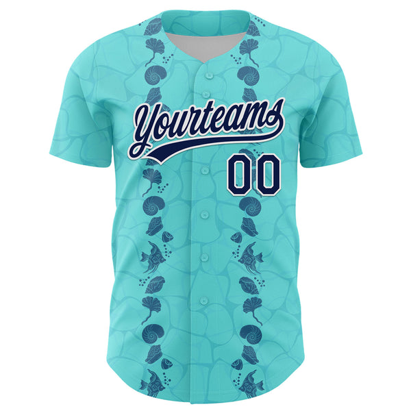 Custom Ice Blue Navy-White 3D Tropical Hawaii Style Authentic Baseball Jersey