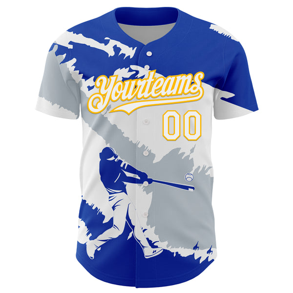 Custom Thunder Blue Gold-Silver 3D El Salvador El Salvadoran Flag Authentic Baseball Jersey