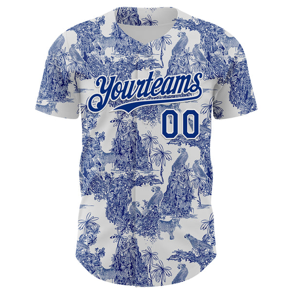 Custom White Royal 3D Hawaii Tropical Jungle Leopard Authentic Baseball Jersey