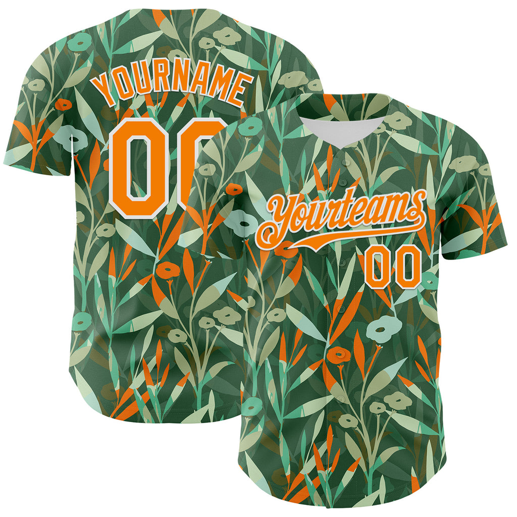 Custom Green Bay Orange-White 3D Hawaii Tropical Leaves And Flowers Authentic Baseball Jersey