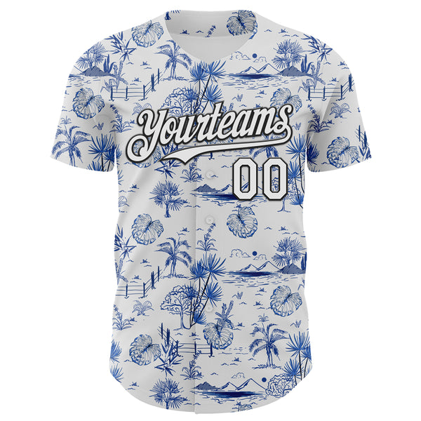 Custom White Black 3D Hawaii Island Tropical Palm Tree Authentic Baseball Jersey