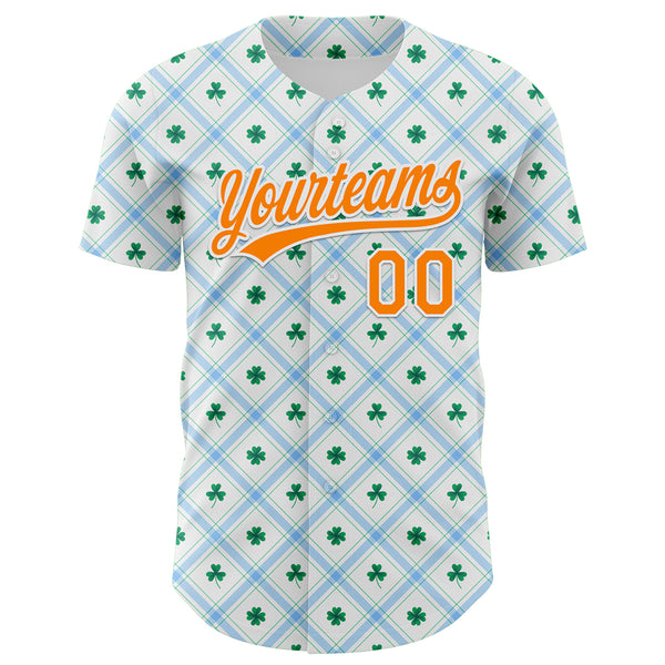 Custom White Bay Orange-Green 3D St. Patrick's Day Shamrock Authentic Baseball Jersey