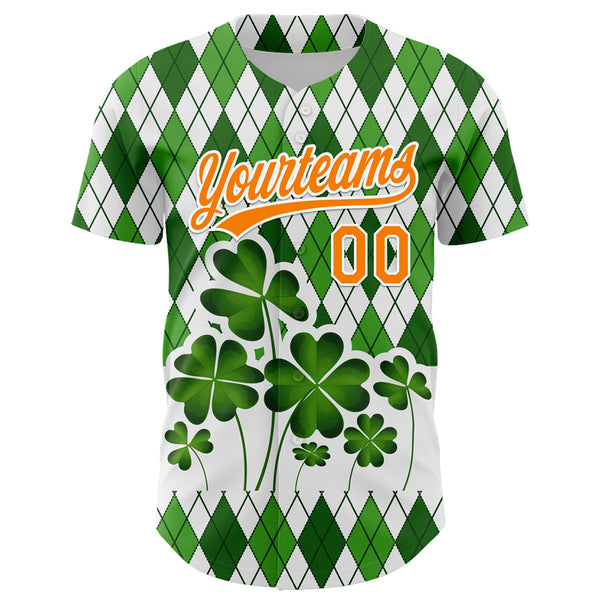 Custom White Bay Orange-Green 3D St. Patrick's Day Shamrock Authentic Baseball Jersey