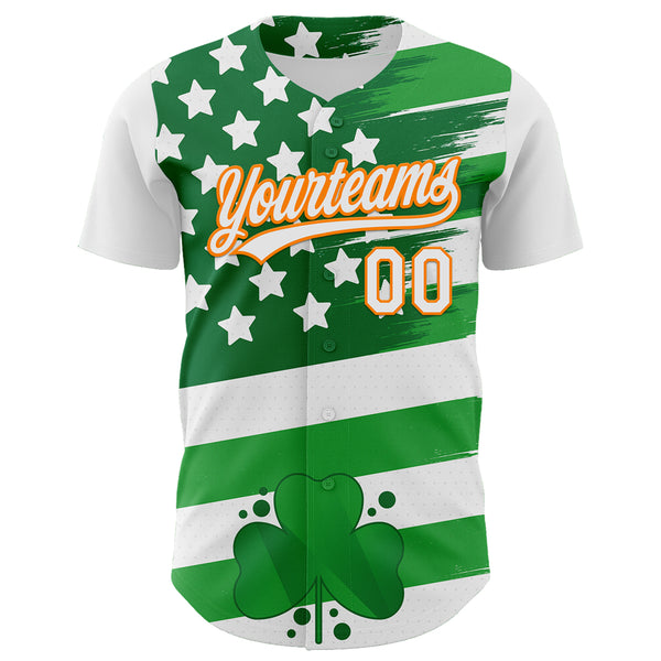 Custom White Bay Orange-Green 3D St. Patrick's Day Shamrock Authentic Baseball Jersey