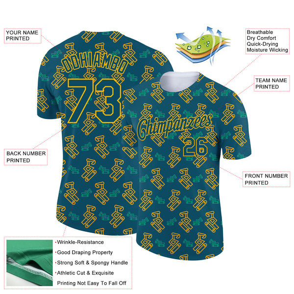 Custom Midnight Green Gold 3D Pattern Design Machine Excavator Labor Day Performance T-Shirt