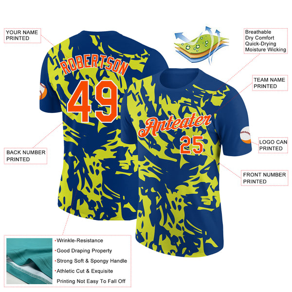 Custom US Navy Blue Orange-Neon Yellow 3D Esports Performance T-Shirt