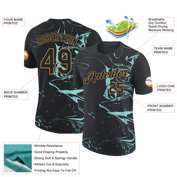 Custom Black Ice Blue-Old Gold 3D Esports Performance T-Shirt