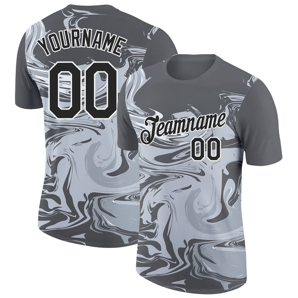 Custom Steel Gray Black-White 3D Esports Performance T-Shirt