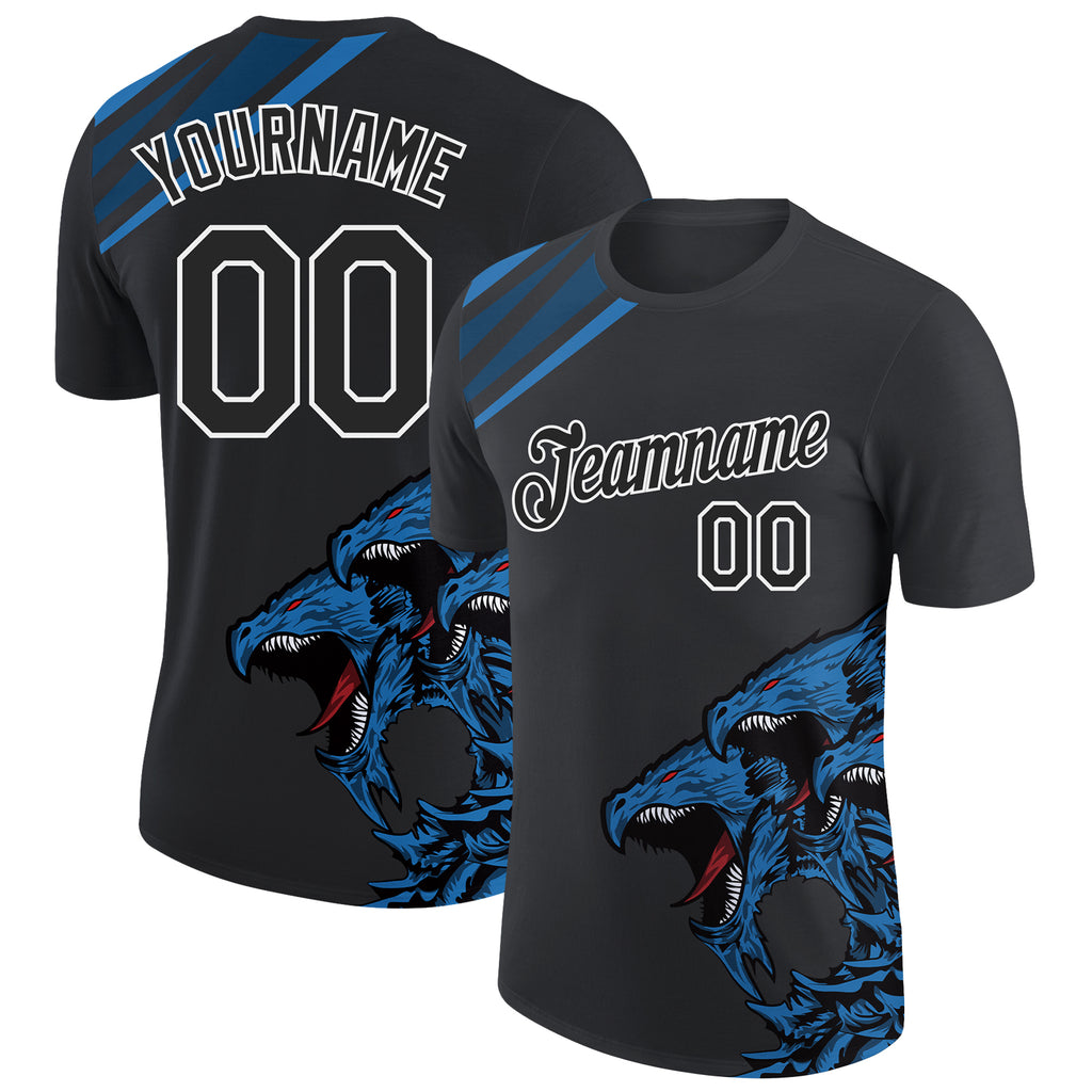 Custom Black Blue-White 3D Esports Performance T-Shirt