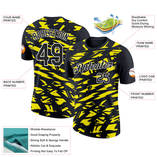 Custom Black Light Yellow-White 3D Esports Performance T-Shirt