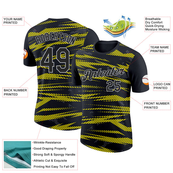 Custom Black Light Yellow-Light Gray 3D Esports Performance T-Shirt