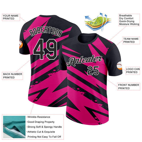 Custom Black Hot Pink-White 3D Esports Performance T-Shirt