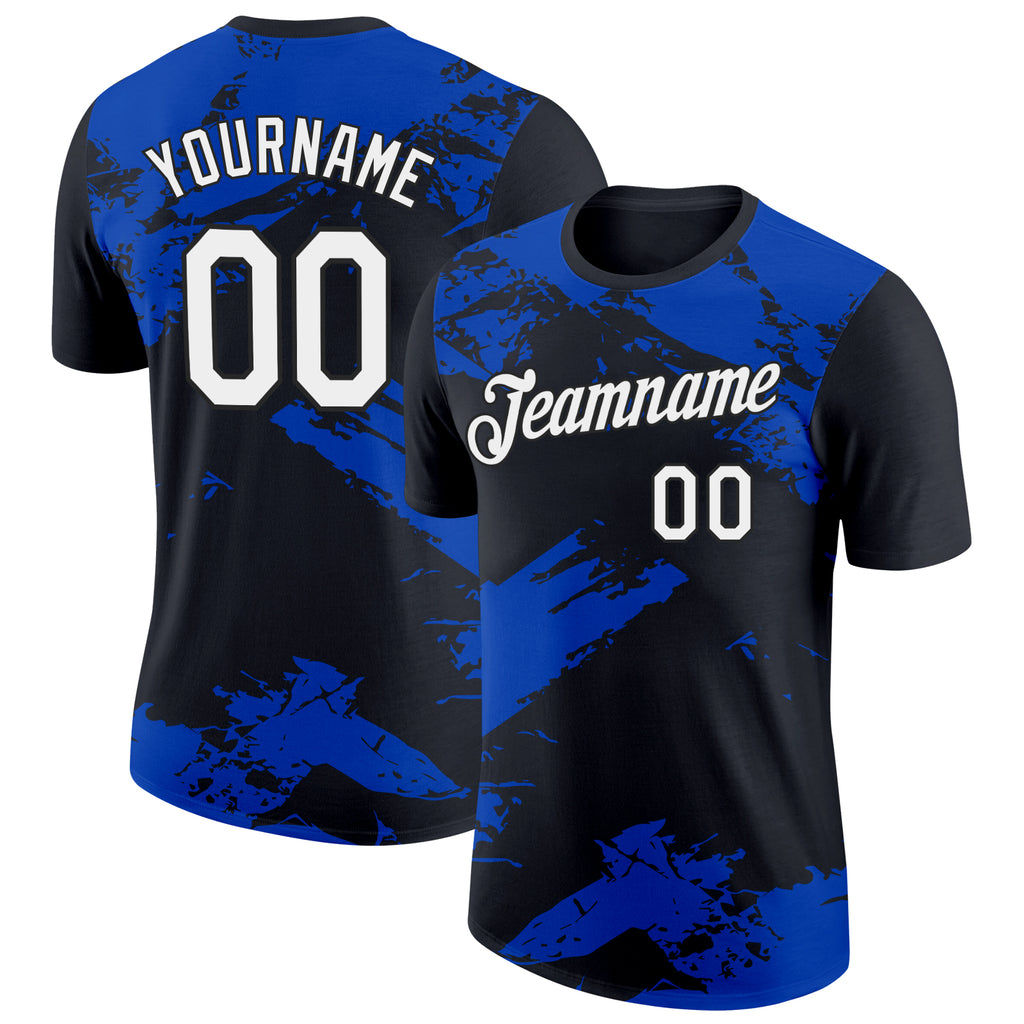 Custom Black White-Thunder Blue 3D Esports Performance T-Shirt