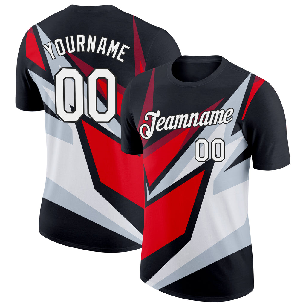 Custom Black Red-Silver 3D Esports Performance T-Shirt