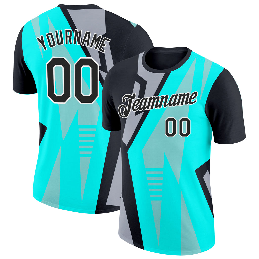 Custom Ice Blue Black-Gray 3D Esports Performance T-Shirt